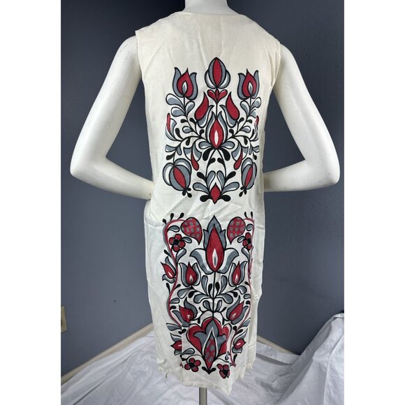 Vtg Royal Miss Fashion Rayon Floral Shift Dress Cream Red Gray Pullover Sz 13-14 - Picture 7 of 16